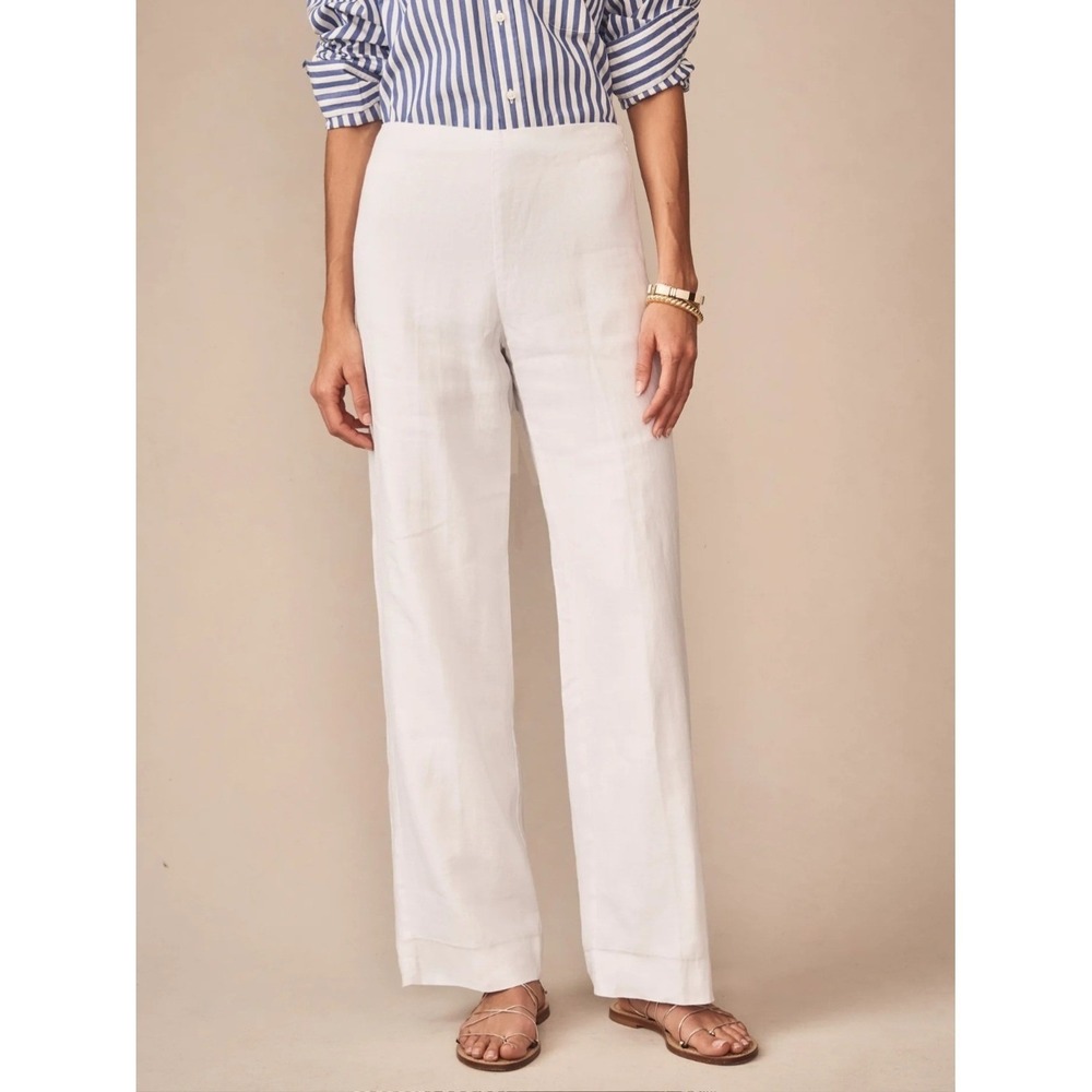 J.McLaughlin Carter Pants White 100% Linen Wide Leg High Rise Size 4 NEW